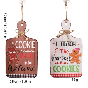 Detail of gingerbread man wooden signs with dimensions and rustic twine hangers