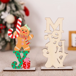 Christmas wooden tabletop decor set featuring JOY gingerbread man and MERRY 3D wood letters