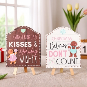 Christmas gingerbread man wooden signs with easel stands for holiday home decor