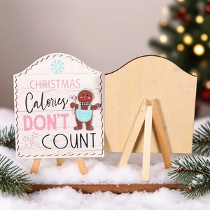 Christmas wooden gingerbread man sign with stand and calories don't count text