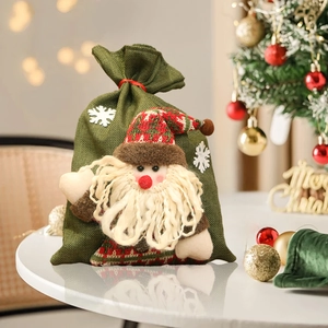 5-pack Christmas drawstring gift bags featuring 3D Santa Claus and snowflake designs