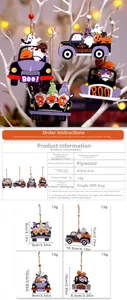Detailed dimensions and scale guide for Halloween gnome and pumpkin wood ornaments