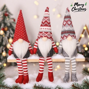 Gnome De Noël En Peluche Poupée Tricotée Chapeau Pointu Longues Jambes Assis Tomte Sans Visage Pour Décoration De Bureau