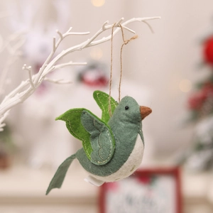 Handgefertigter grüner Filzvogel-Anhänger mit Juteschnur für Weihnachtsbaumdeko