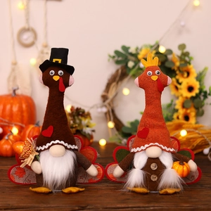 Thanksgiving Glowing Turkey Gnome Plush Decoration Autumn Harvest Festival Gnome Ornament For Home Party Table Decor