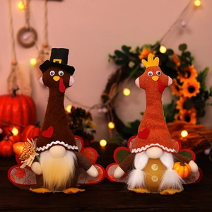 Thanksgiving turkey gnomes set with LED lights for festive autumn home party decor