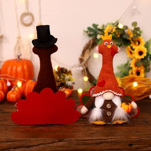 Lighted Thanksgiving turkey gnomes with pilgrim hat and pumpkin for harvest festival decor