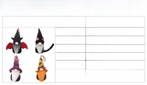 Detail specifications of Halloween gnome dolls with bat and black cat festive designs