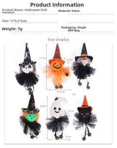 Size chart for Halloween doll pendants with heights of 17cm and 14cm for party decor