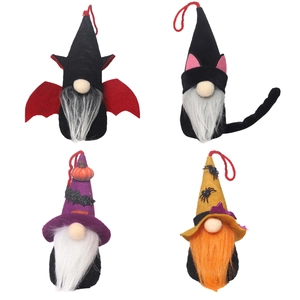Set di gnomi di peluche per Halloween con ali di pipistrello e orecchie di gatto neri