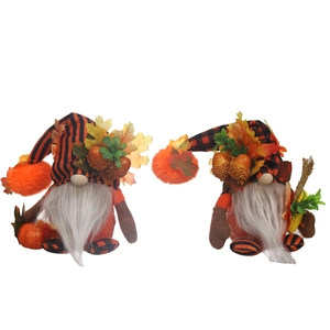 Lot de deux gnomes d'Action de grâce avec feuilles d'érable et éléments d'automne