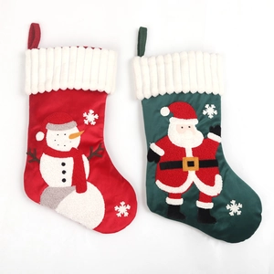 Christmas stockings set with Santa and snowman embroidery in red and green festive colors
