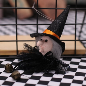 Cute Halloween witch doll hanging ornament with black lace dress and bronze bells