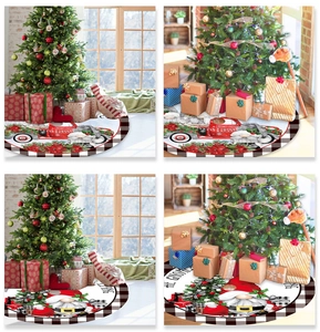 Détail du tapis de sapin de Noël 120cm avec bordure à carreaux et motifs de gnomes