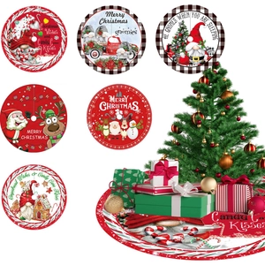 Jupe De Sapin De Noël Ronde Tissu Gnome Père Noël Renne Bordure À Carreaux Décoration De Fête