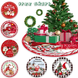 Jupe de sapin de Noël ronde 120 cm avec motifs festifs de gnomes et d'élans de dessin animé