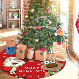 Jupe de sapin de Noël rouge 120 cm avec Père Noël, renne et imprimé Joyeux Noël