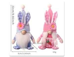 Detailed size and weight view of blue and pink Easter Gnomes with bunny ears