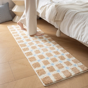 Moderno Tappeto Runner Peluche a Scacchiera Spessore Morbido Floccato Scendiletto Antiscivolo Assorbente Lavabile Tappeto per Arredo Camera da Letto Bagno