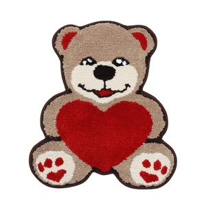Tapis de chambre en forme d'ours mignon avec cœur rouge et texture tuftée haute densité