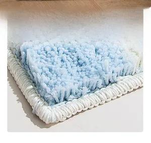 Close-up of thick plush microfiber bath mat with high-density fibers and woven edge