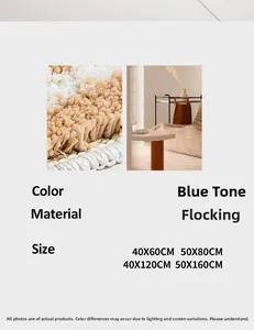 Macro detail of soft flocked striped rug texture and size chart for bedroom runner