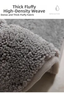 Close-up of thick grey bathroom mat showing high-density plush and rapid suction fibers