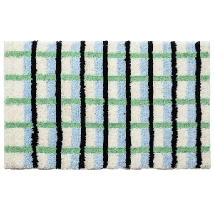 Tapis de bain rectangulaire en peluche style pastoral à carreaux verts et bleus