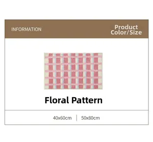 Tapis de bain à carreaux rose et bleu options de taille 40x60cm et 50x80cm détails