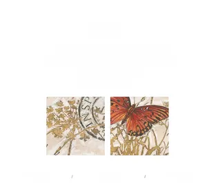 Close-up of butterfly and gold leaf pattern on thick plush decorative floor mat
