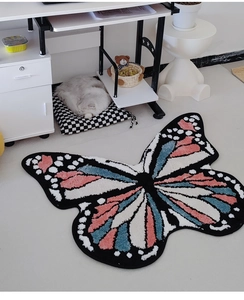 Thick butterfly shaped plush rug with colorful 3D tufted texture for cozy bedroom decor