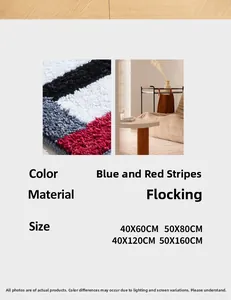 Close-up of thick flocked texture and colorful striped pattern on the bedroom rug