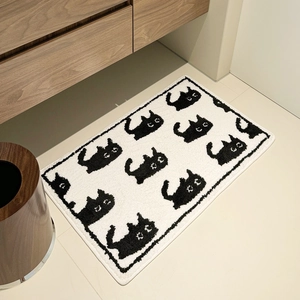Creative Cartoon Cat Pattern Thickened Flocking Bath Mat Non-Slip Water Absorbent Entrance Door Mat Soft Polyester Carpet