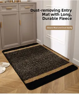 Detail of thickened striped entryway mat with long fibers and durable edge stitching