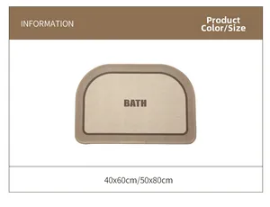 Detail view of the D-shaped linen woven bath mat showing sizes 40x60cm and 50x80cm