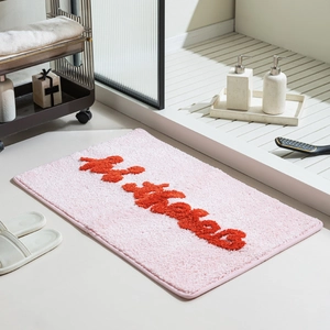 Tappetino da bagno rosa con lettere 3D rosse, tappeto spesso assorbente e antiscivolo