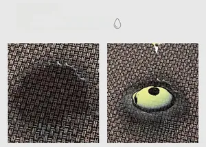 Detailed close-up showing the oil and water absorption of the brown woven kitchen mat