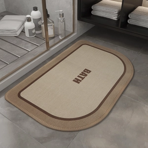 Bathroom Mat Linen Texture Absorbent Quick Dry Non Slip Floor Rug D-Shaped Letter Print Soft Bath Pad