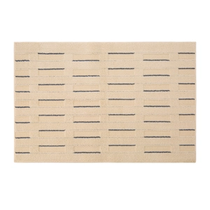 Cream minimalist indoor door mat with navy blue stripes and textured plush fiber