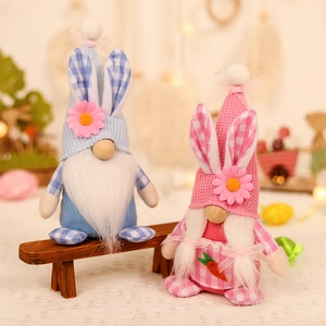 Easter Bunny Gnomes Plush Decorations Rabbit Ears Faceless Gnomes Plaid Forest Man Doll For Spring Home Table Decoration Easter Gift