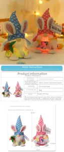 Detailed dimensions and lighting specs for the Easter glowing bunny gnome figurines