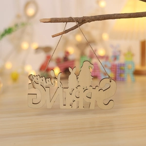 Pendaglio in legno Happy Spring con coniglietto e gnomo per decorazione di Pasqua