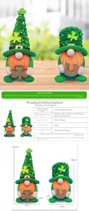 Detailed size chart of St. Patrick's Day gnomes with green sequins and clovers