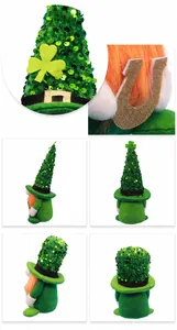 Detail display of St. Patrick's Day gnomes with green sequin hats and orange beards