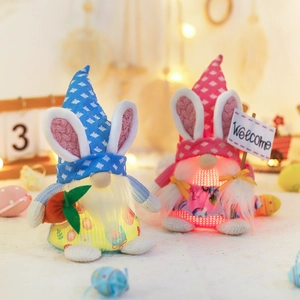 Glowing Easter Gnome Bunny Plush Doll Decoration Fabric Rabbit Ornament With Internal Light For Home Party Window Display