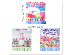 Detailed view of Easter chair covers with rabbit egg prints and size markings in cm