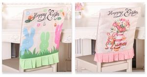 Detailed comparison of Easter bunny chair back covers with festive patterns and polka dot edges