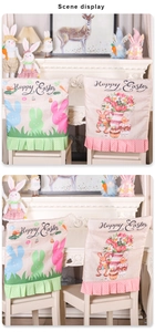 Detail of Happy Easter chair covers featuring bunny prints and polka dot ruffled skirts