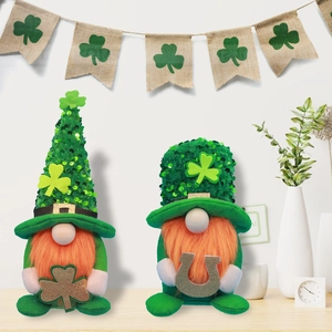 St. Patrick's Day Gnome Faceless Doll Green Sequin Hat With Shamrock Horseshoe For Irish Festival Home Table Window Decor
