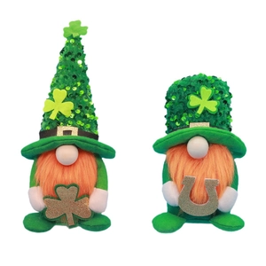 Saint Patrick's Day gnomes set with green sequin hats and orange beards holiday decor